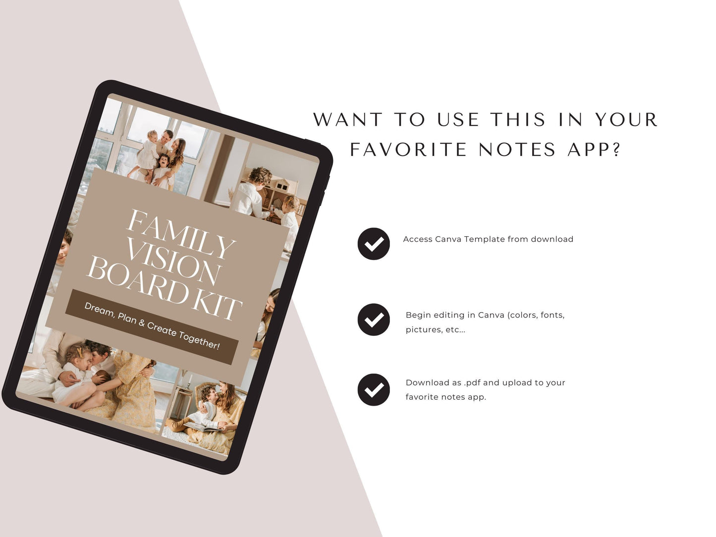 Family Vision Board Kit | 24-Page Editable & Printable PDF + Canva Template | Teach your children about goals, values and visions