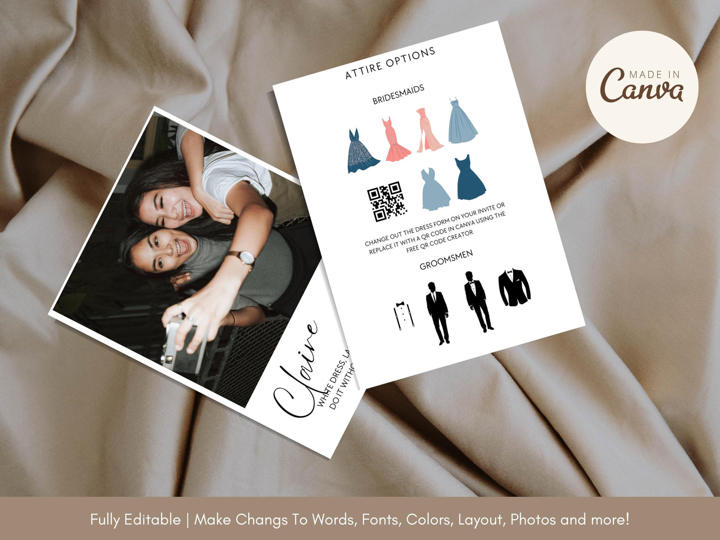 Bridesmaid Info Card Template | Editable Canva Wedding Party Details Card | Maid of Honor & Bridesmaids Guide | Digital Download