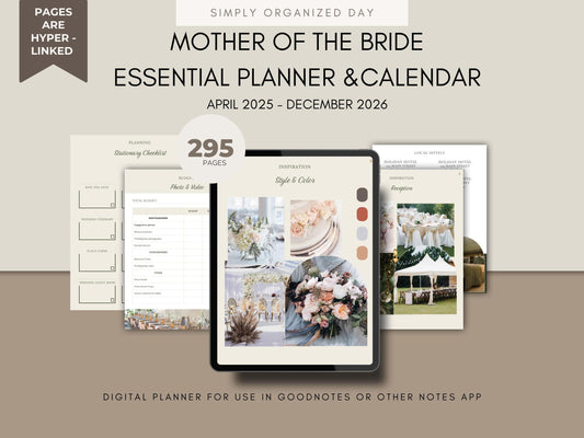 Mother of the Bride Wedding Planner, Journal & Calendar Bundle for GoodNotes