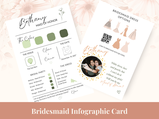 Bridesmaid Info Card Template | Editable Canva Wedding Party Details Card