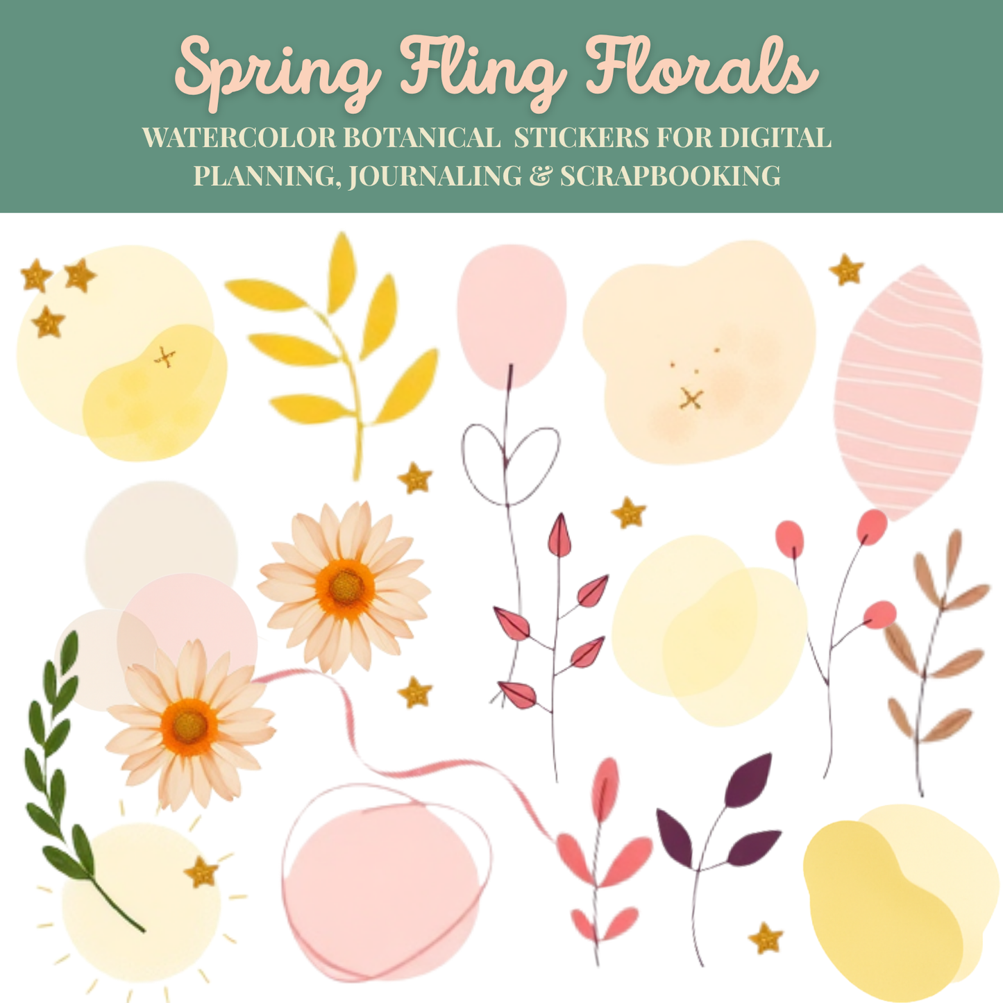 Spring Fling Florals – Watercolor Botanical Digital Sticker Pack