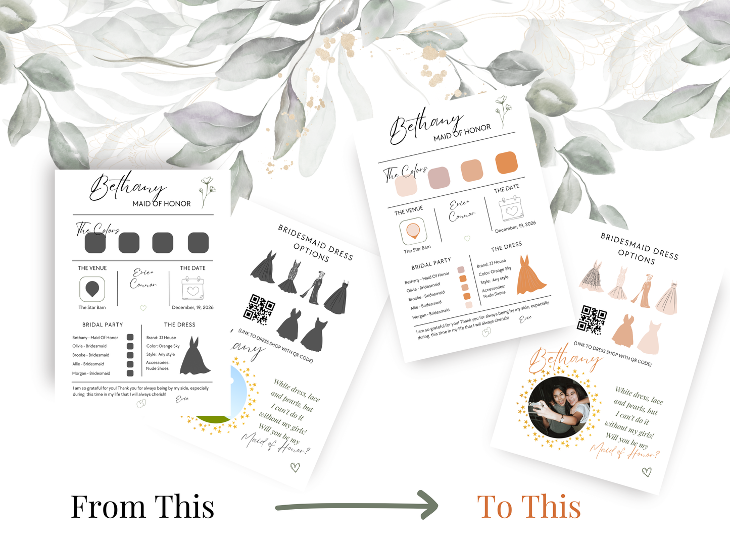 Bridesmaid Info Card Template | Editable Canva Wedding Party Details Card