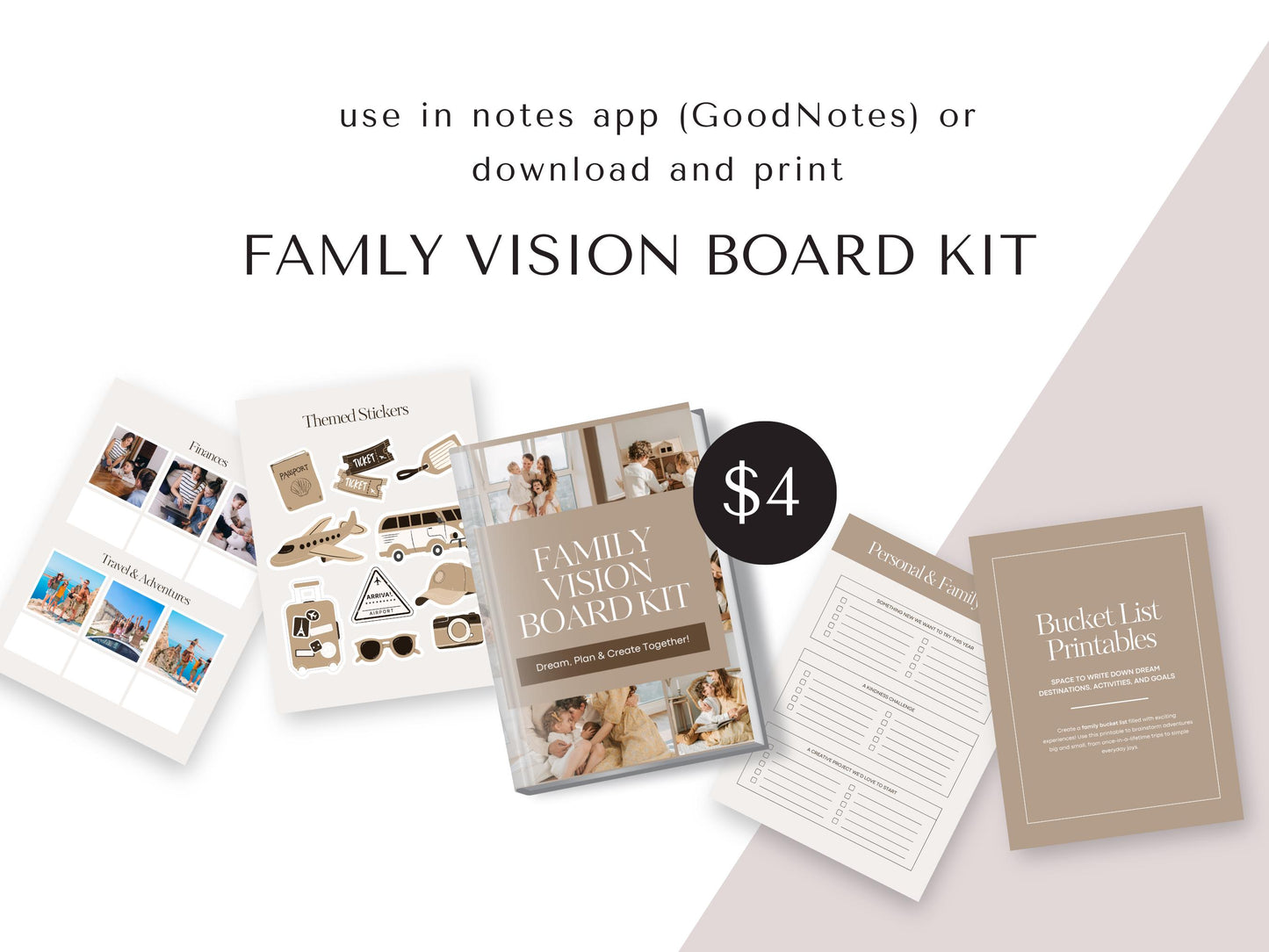 Family Vision Board Kit | 24-Page Editable & Printable PDF + Canva Template | Teach your children about goals, values and visions