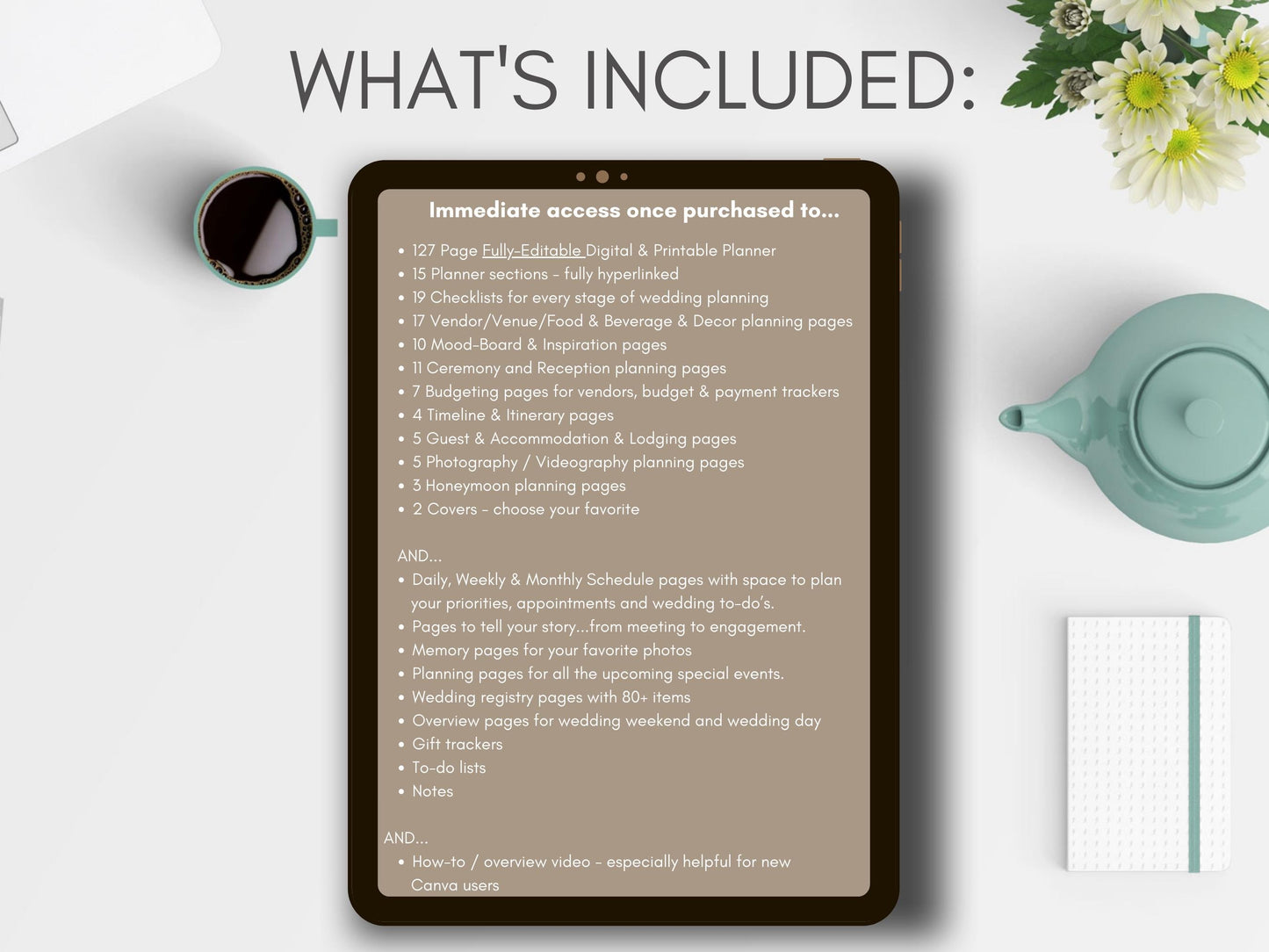 Digital Wedding Planner & 20 Month Calendar Bundle in Sage Green