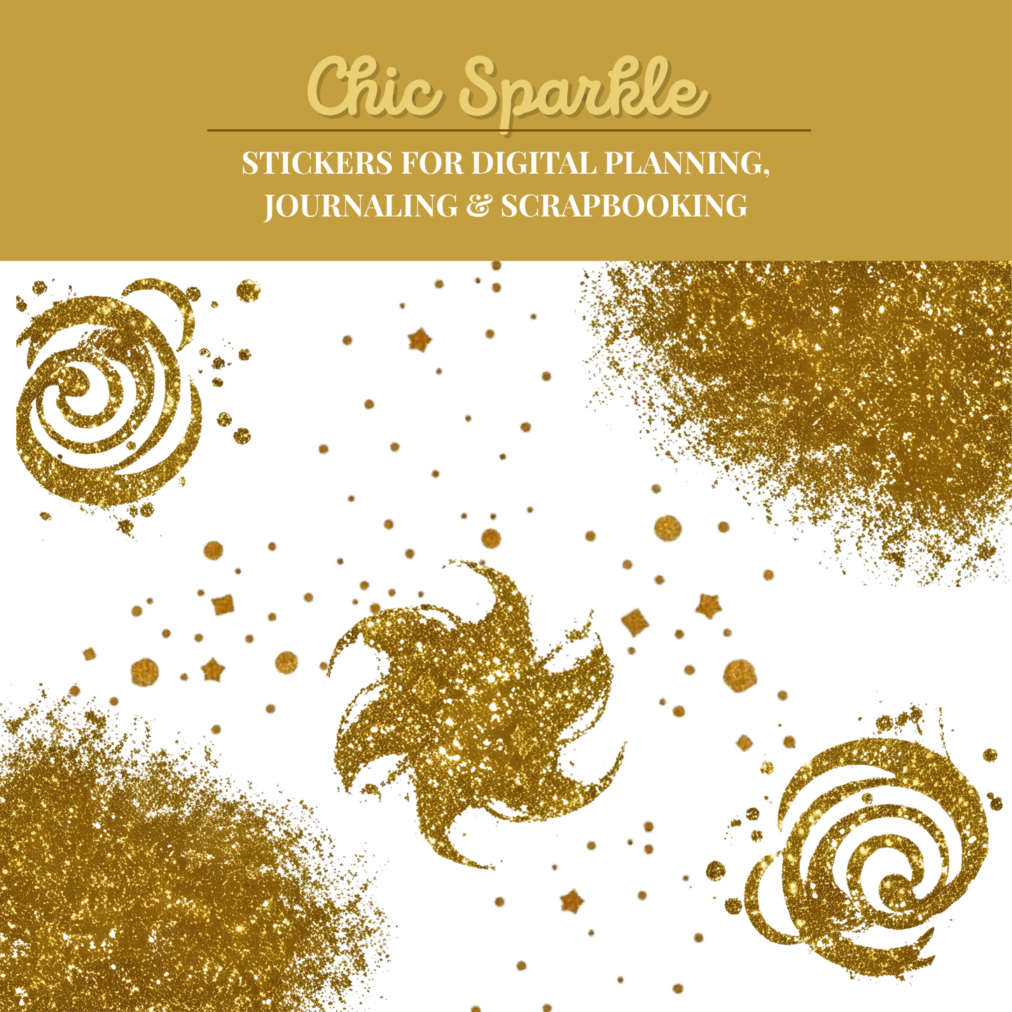 Modern Luxe – Gold Glitter & Marble Wash Digital Stickers for Planning, Journaling & Scrapbooking
