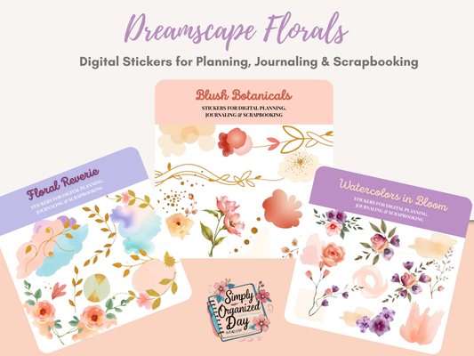 Dreamscape Florals – Watercolor & Blush Stickers for Digital Planning, Journaling & Scrapbooking