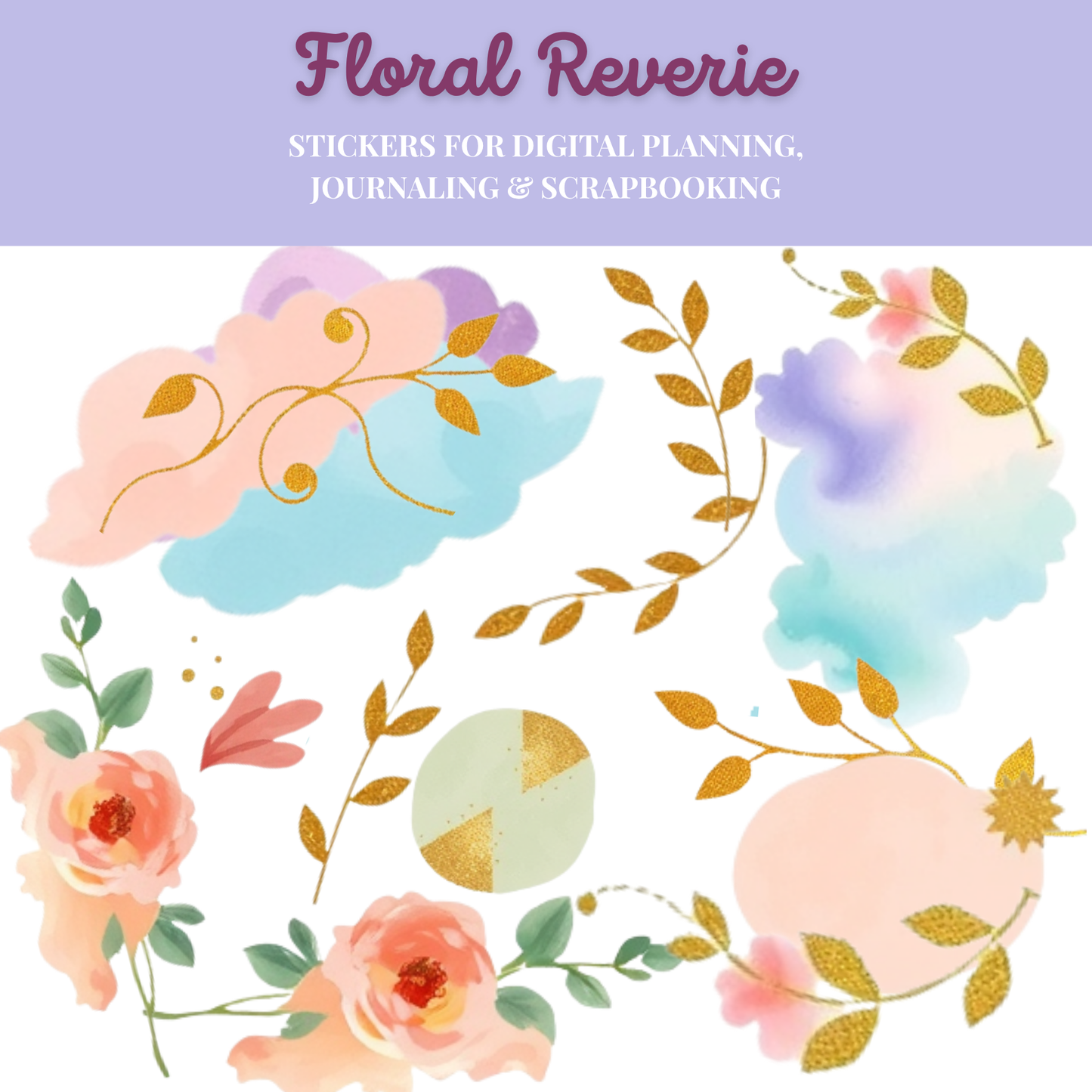 Dreamscape Florals – Watercolor & Blush Stickers for Digital Planning, Journaling & Scrapbooking