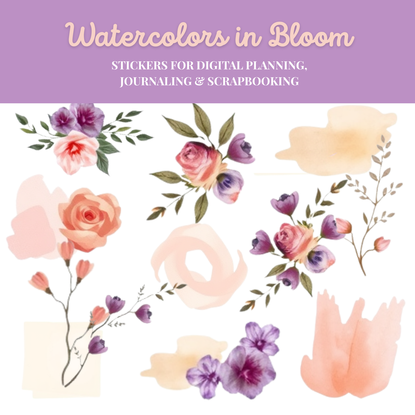 Dreamscape Florals – Watercolor & Blush Stickers for Digital Planning, Journaling & Scrapbooking