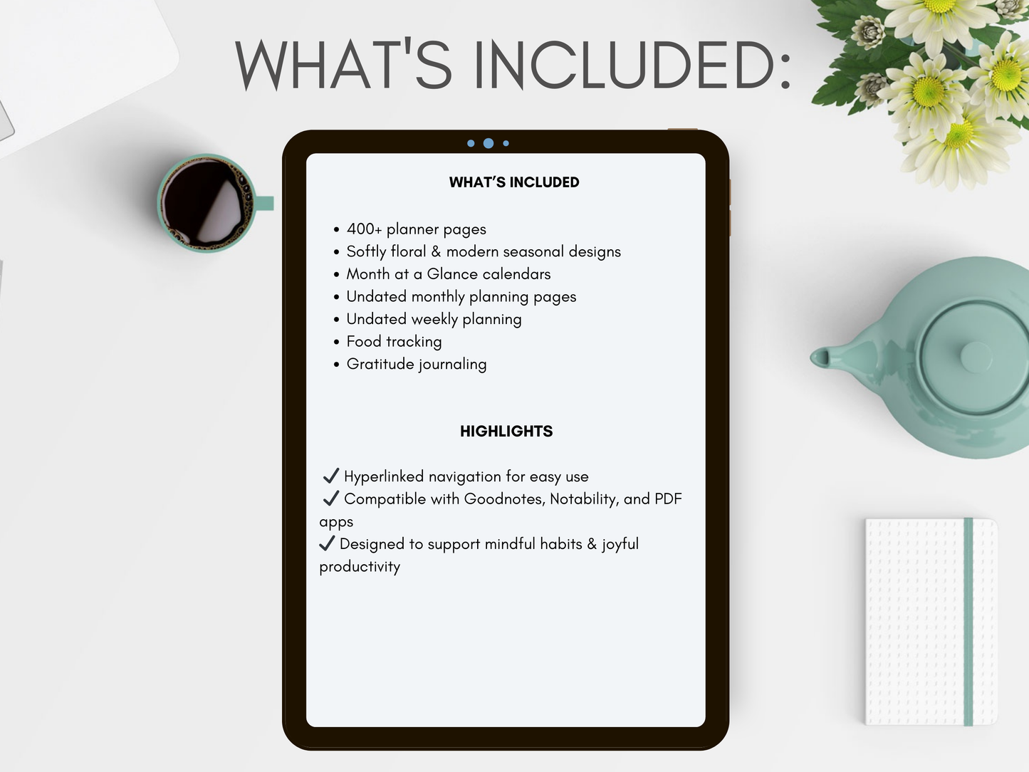 Happiness Habits Planner • Undated 12-Month Digital Planner • Daily, Weekly & Monthly Pages • Printable + Goodnotes + reMarkable