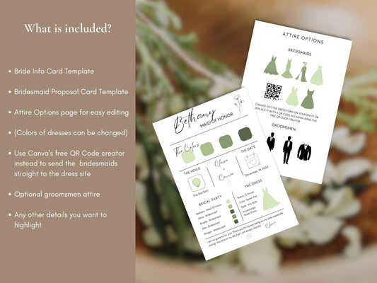 Bridesmaid Info Card Template | Editable Canva Wedding Party Details Card | Maid of Honor & Bridesmaids Guide | Digital Download