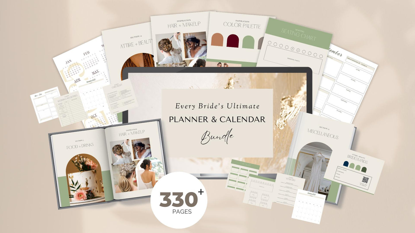 Wedding Planner & 20 Month Calendar Bundle (SAGE) for GoodNotes