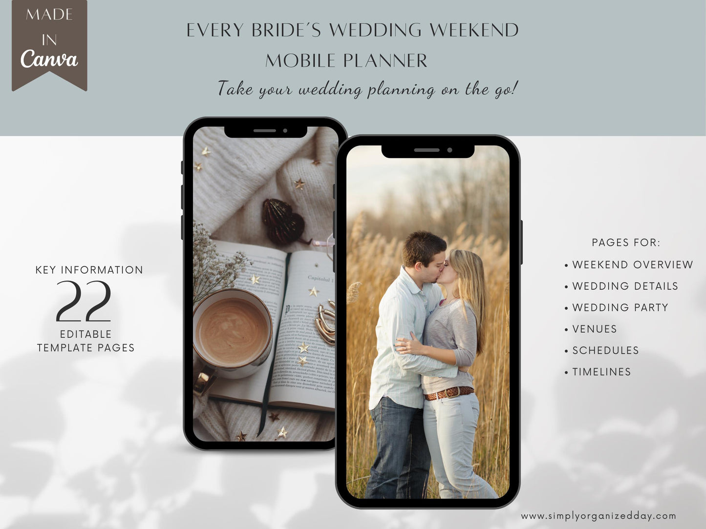 Digital Wedding Planner & 20 Month Calendar Bundle in Sage Green