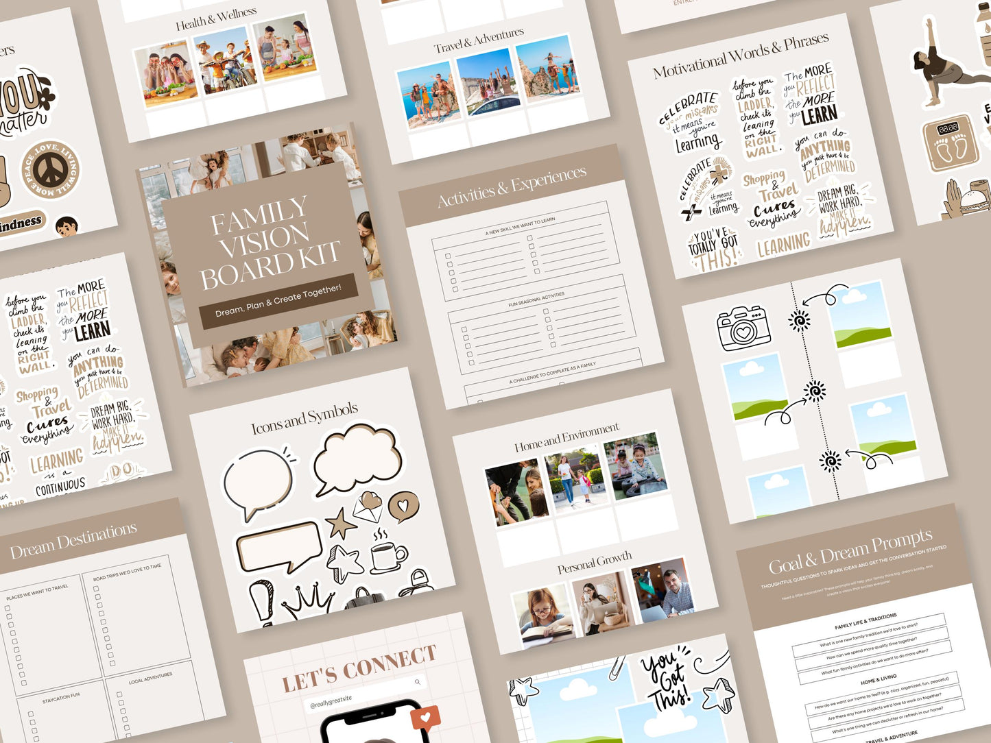 Family Vision Board Kit | 24-Page Editable & Printable PDF + Canva Template | Teach your children about goals, values and visions