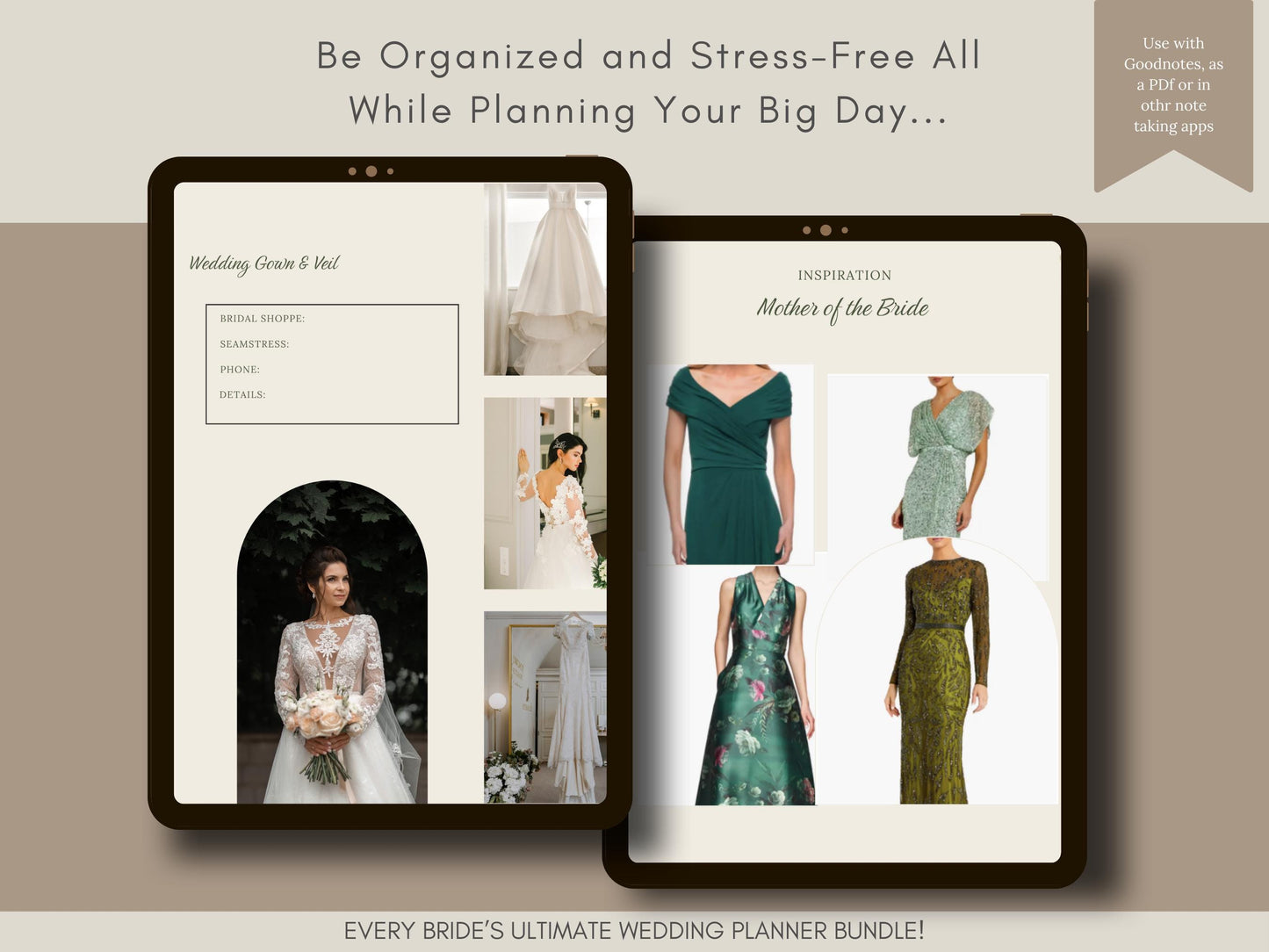 Mother of the Bride Wedding Planner, Journal & Calendar Bundle for GoodNotes