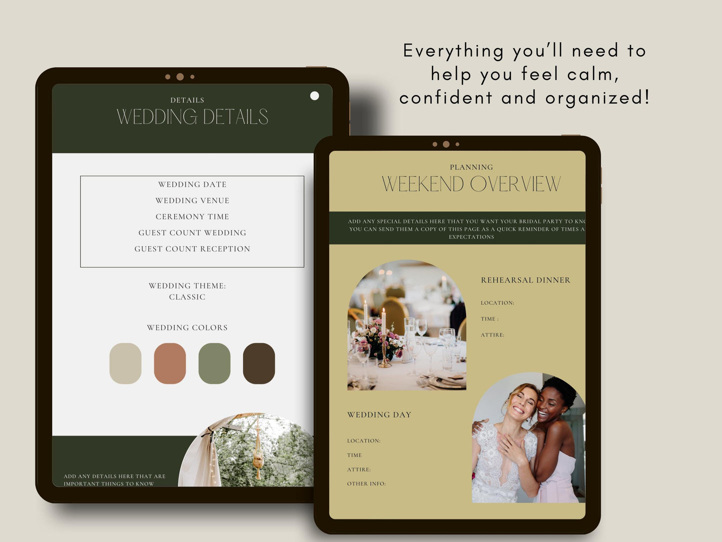 Digital Wedding Planner & 20 Month Calendar Bundle in Sage Green