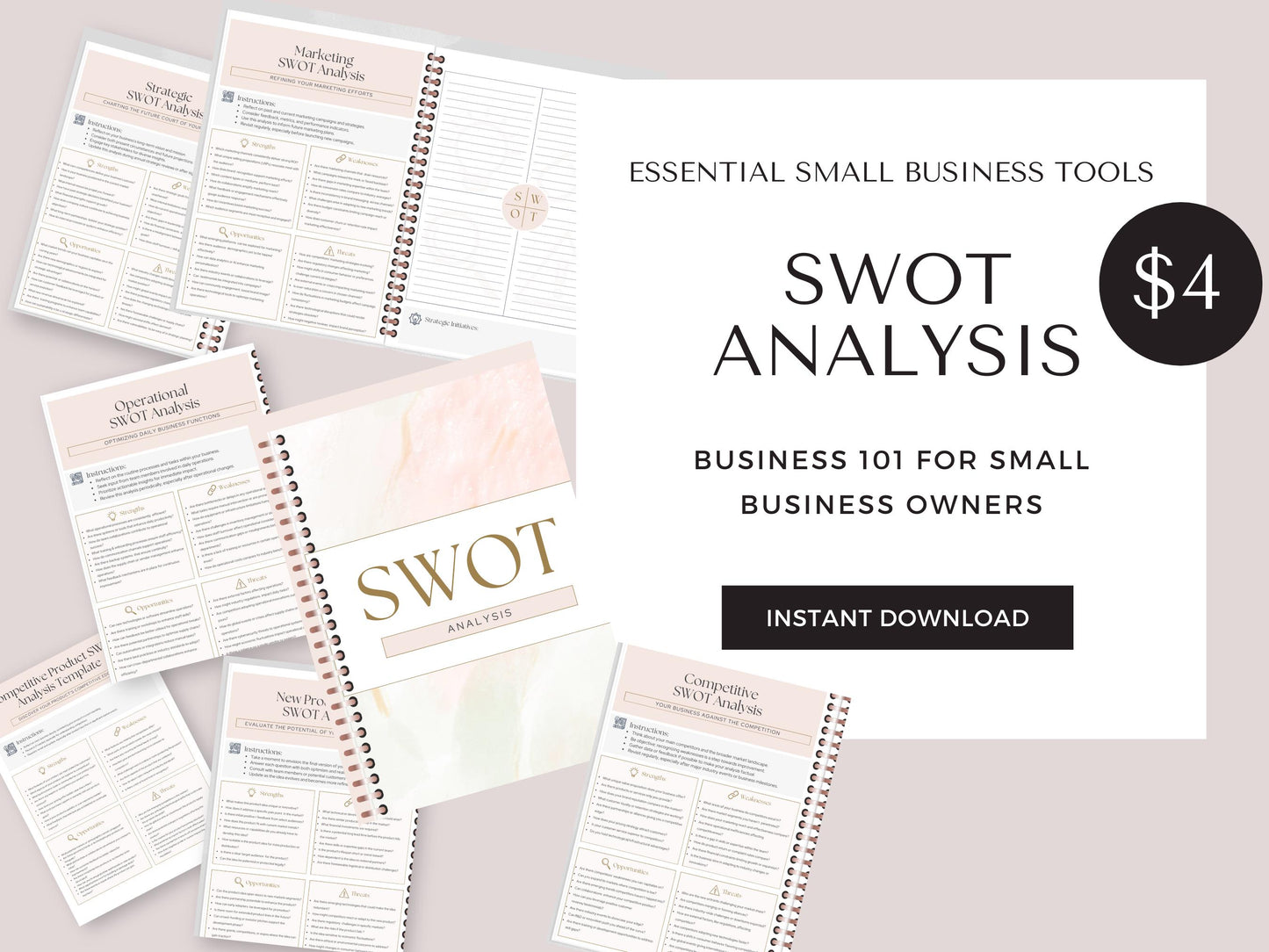 Small Business Essentials:  SWOT Analysis Workbook | Editable Canva Template |  Upload to GoodNotes or Download  Print