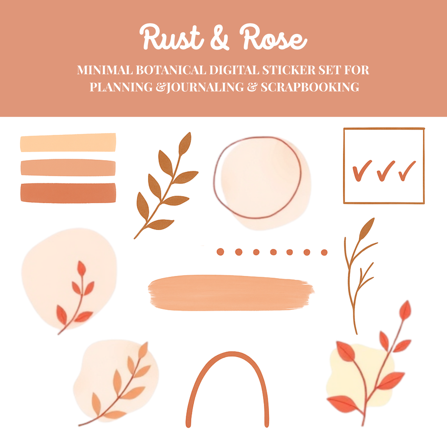 Rust & Rose – Watercolor Botanical Stickers for Digital Planning, Journaling & Scrapbooking