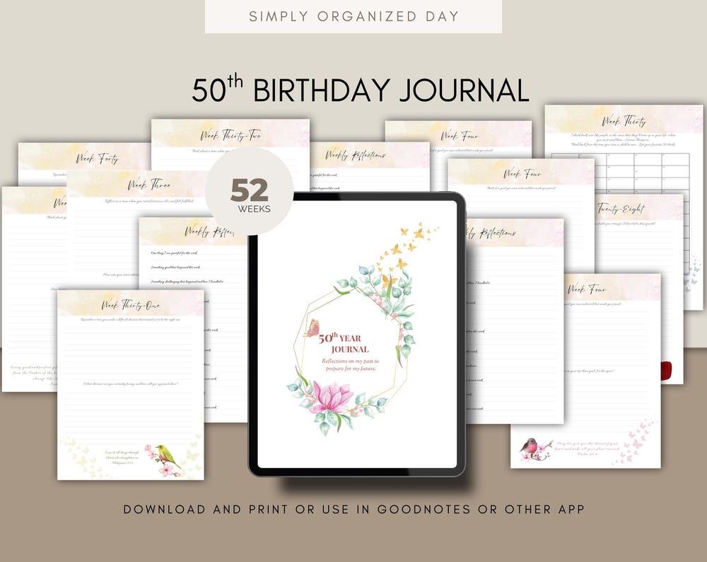 50th Birthday Year Journal | 52 Week Faith-Based Reflection Journal